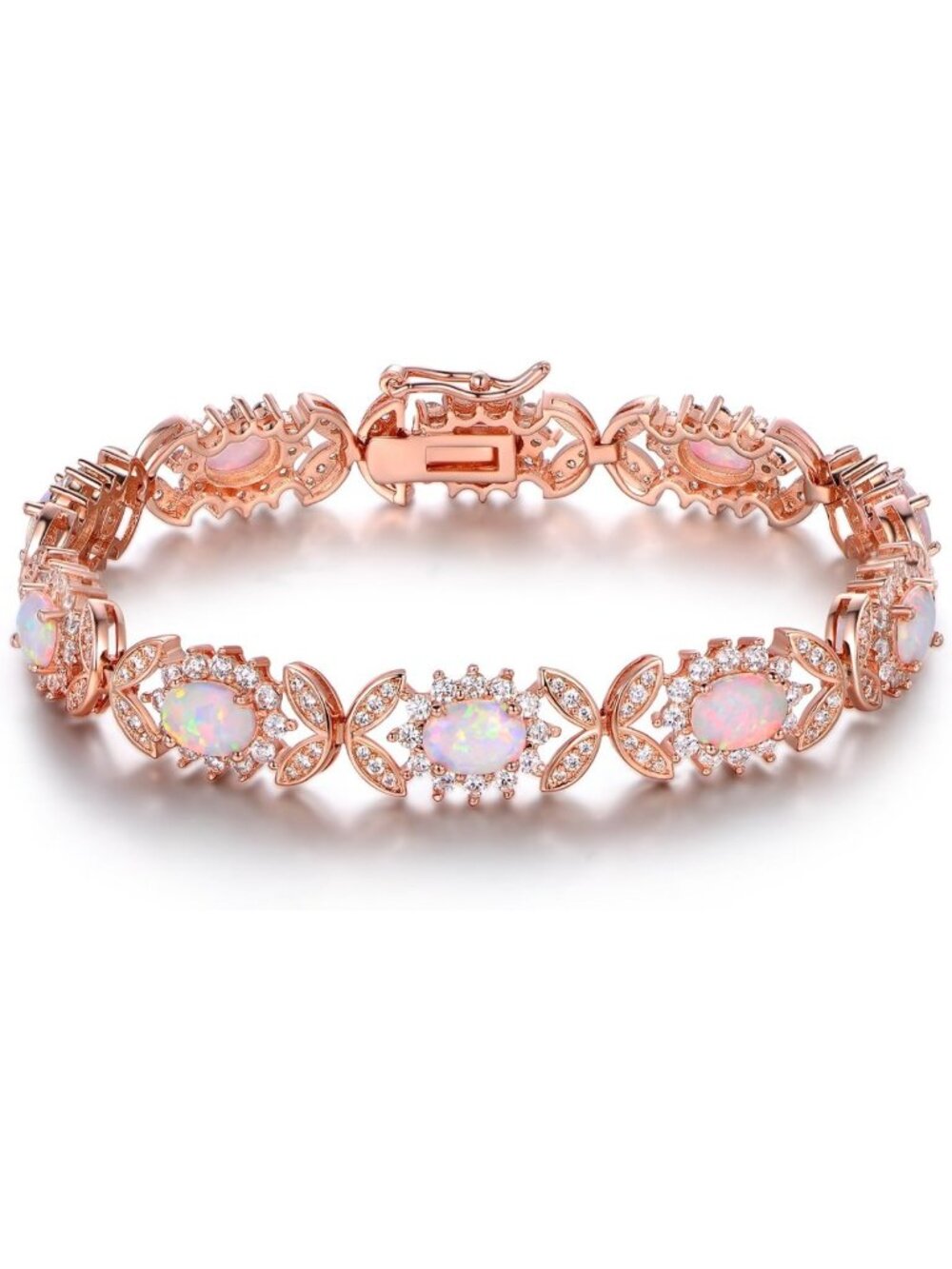 18K White or Rose Gold Plated Opal Tennis Bracelet - Elegant Jewelry Gift